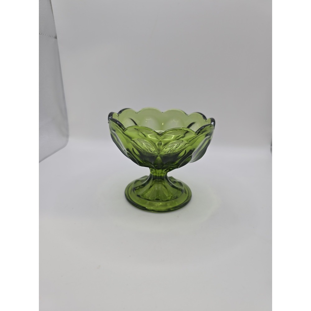 Vintage Anchor Hocking Fairfield Green Glass Footed Compote Dish